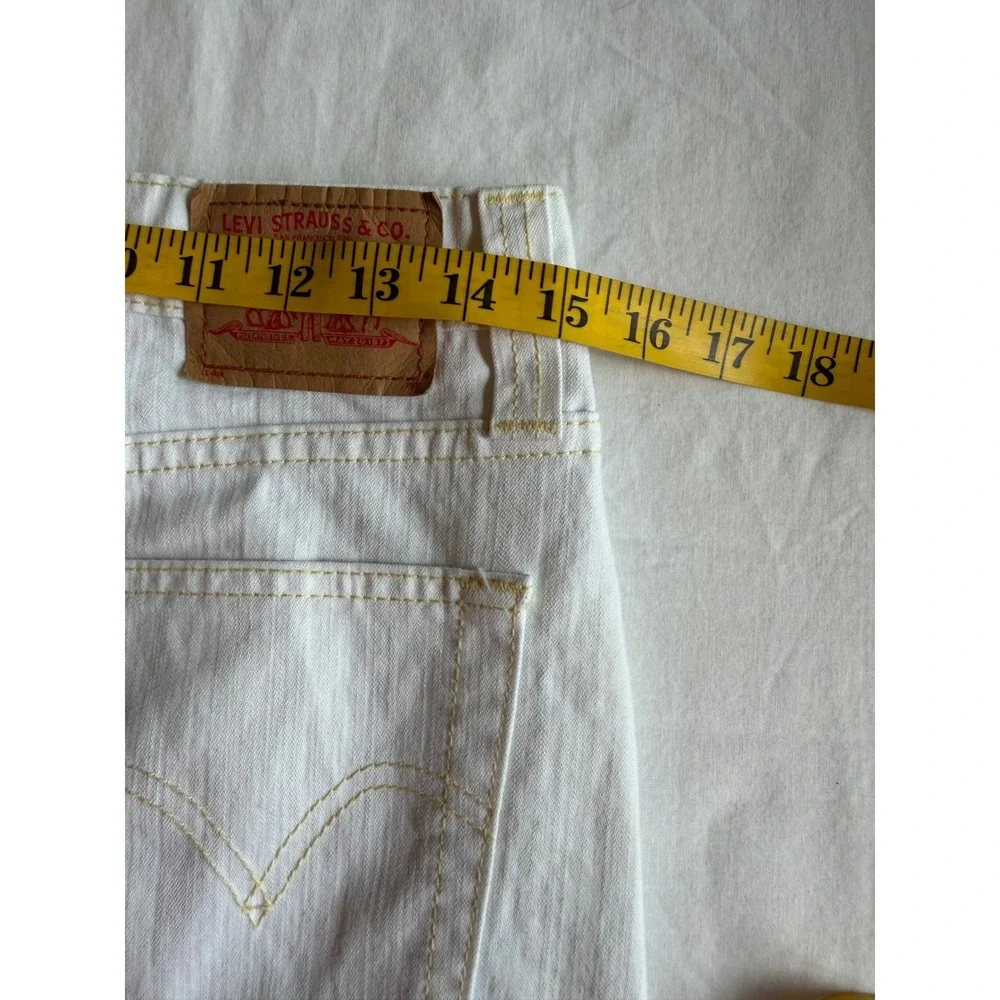 Levis Low Slouch White Denim Mini Skirt Size 3JR Low Rise Yellow Stitching
